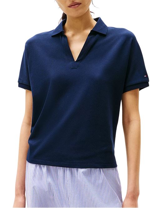 Polo donna blu in lyocell Tommy Hilfiger | WW0WW44512C1G